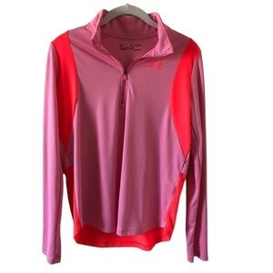 Under Armor Heatwear Quarter Zip Long Sleeve Activewear Top Pink Orange Youth XL